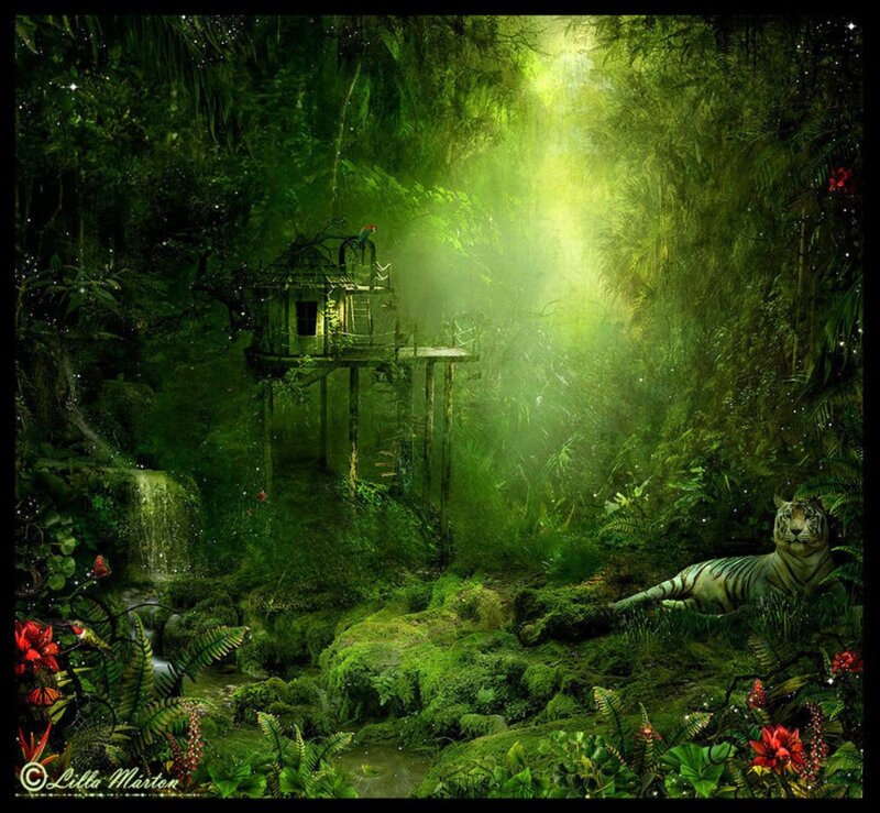 White Tiger in Jungle — Green, Serene