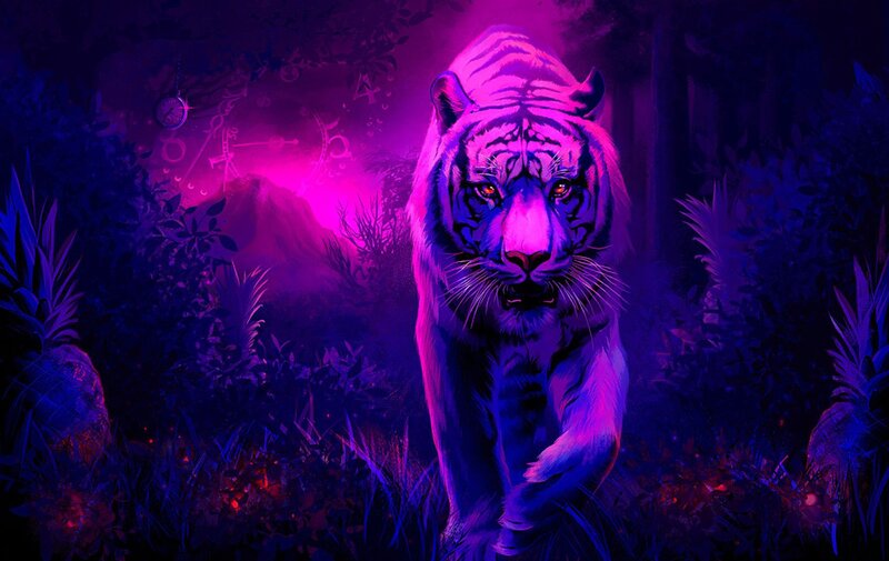 White Tiger in Jungle — Purple, Mystical