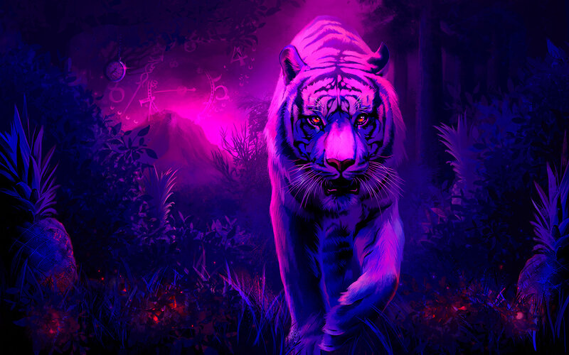 White Tiger in Jungle — Purple