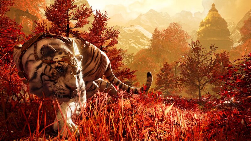 White Tiger in Red Grass — Dramatic