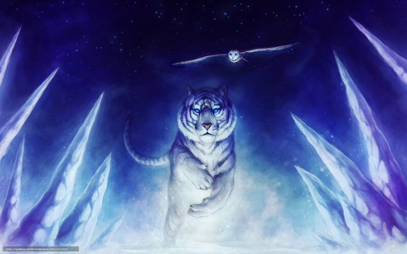 White Tiger in Snow — Blue, Dramatic, Night, Digital Art