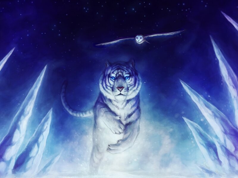 White Tiger in Snow — Blue, Dramatic, Night