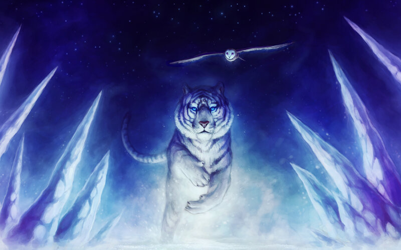 White Tiger in Snow — Blue, Dramatic