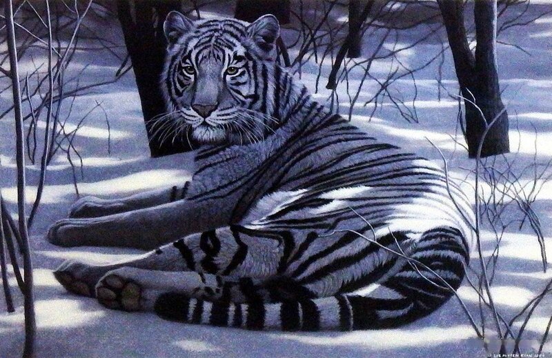 White Tiger in Snow — Calm, Winter, Painting