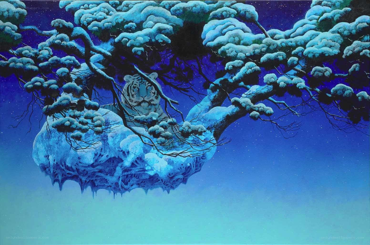 White tiger in snowy forest