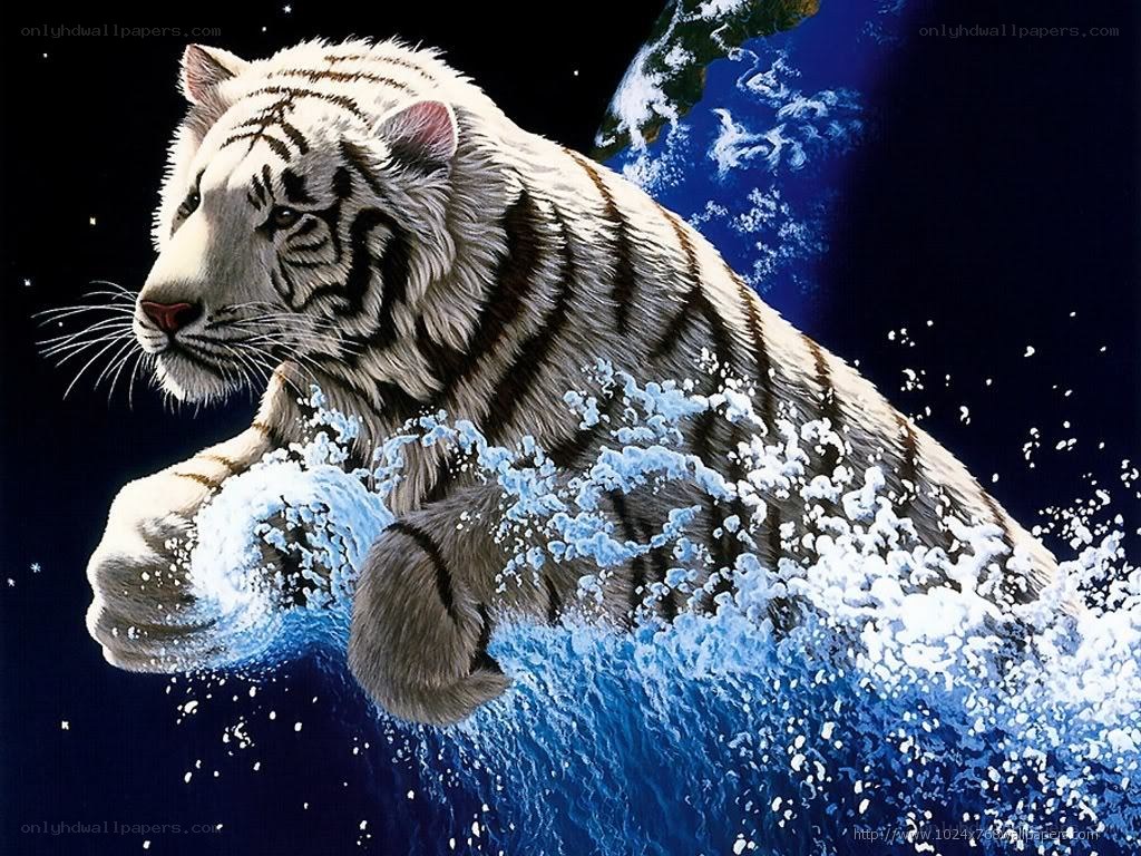 White tiger in space