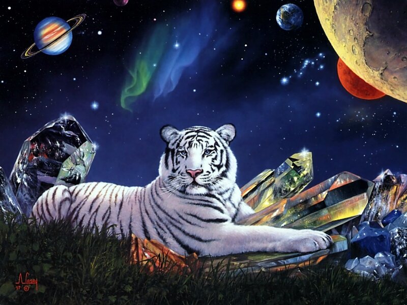 White Tiger in Space — Blue, Fantastical