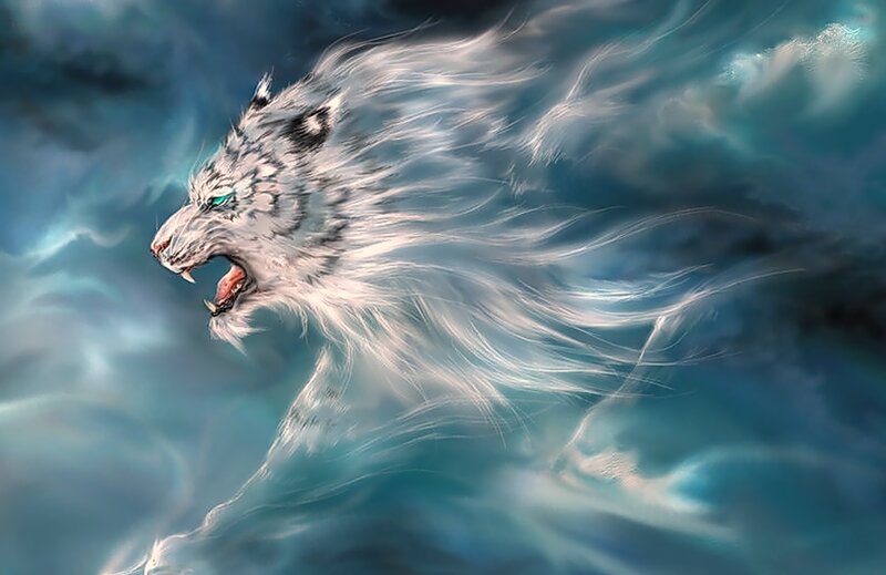 White Tiger in Storm — Blue