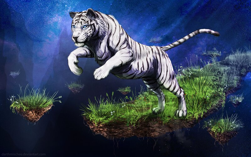 White Tiger Leaping — Blue