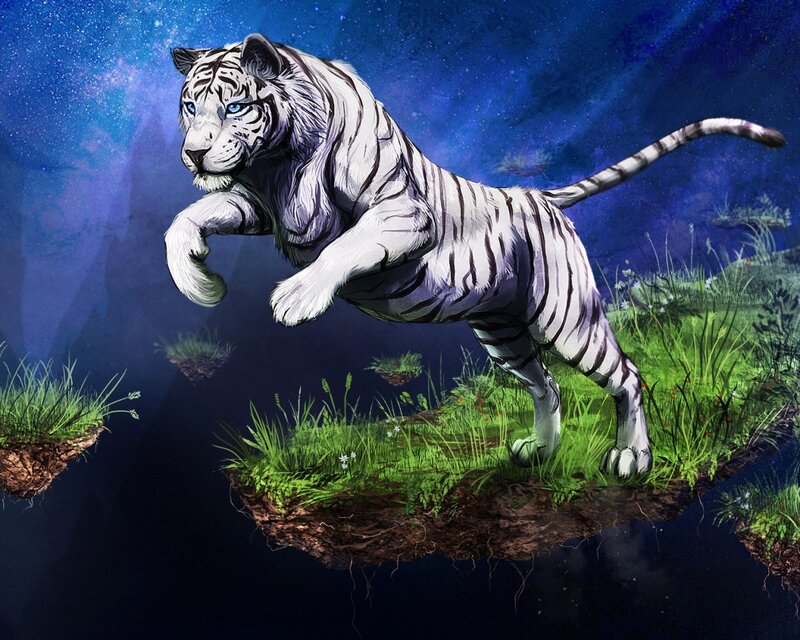 White Tiger Leaping