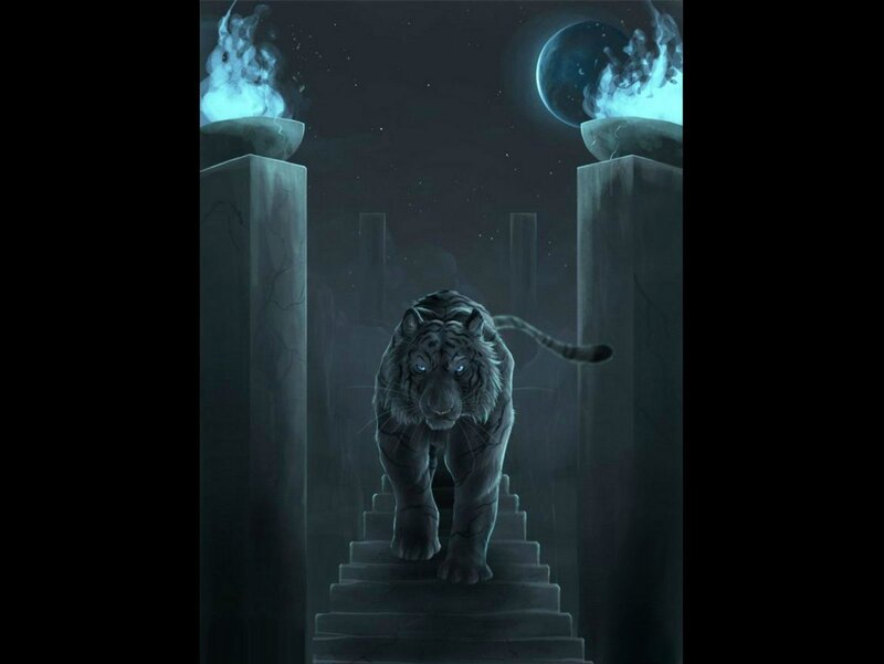 White Tiger on Stairs