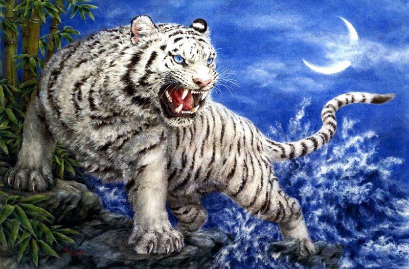 White Tiger Roaring — Blue