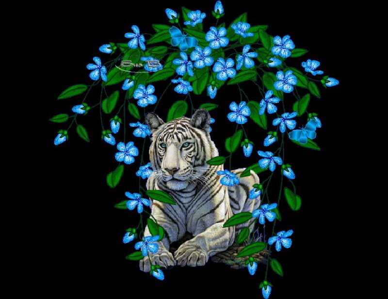 White Tiger under Flowers