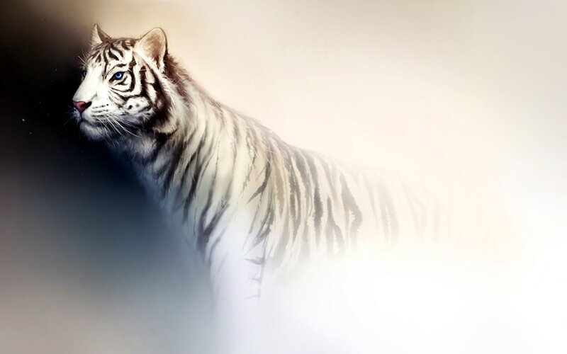 White Tiger with Blue Eyes — Dramatic, Digital Art, Stripes