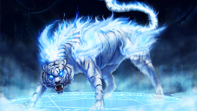 White Tiger with Blue Flames