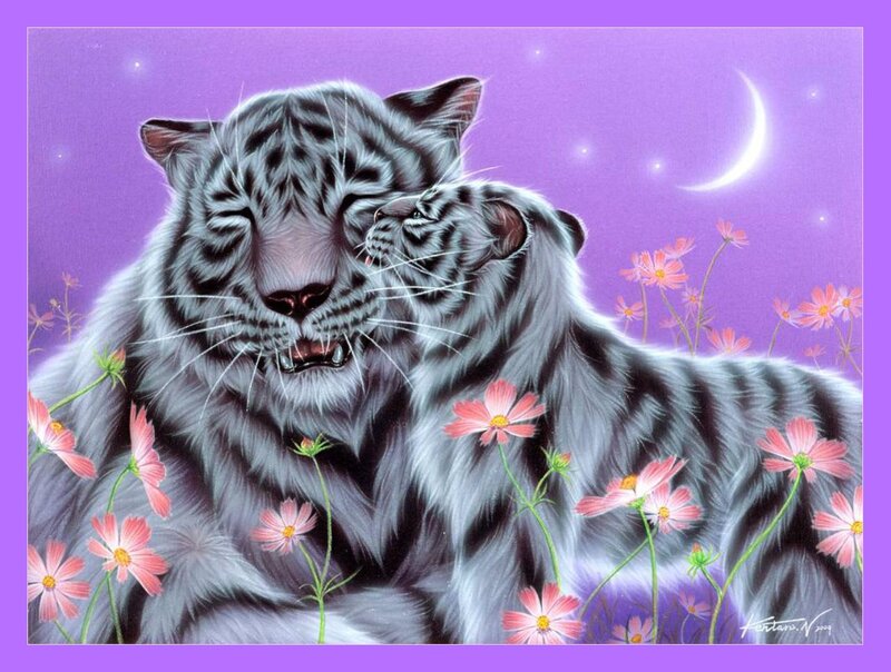 White Tigers in Flowers
