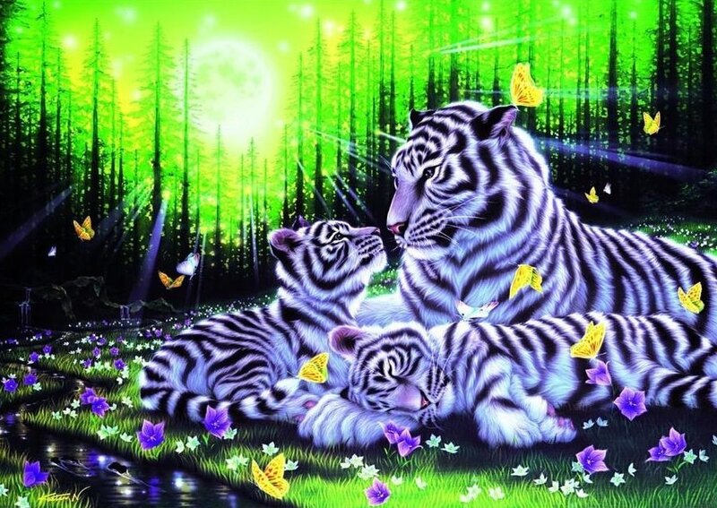 White Tigers in Forest — Green