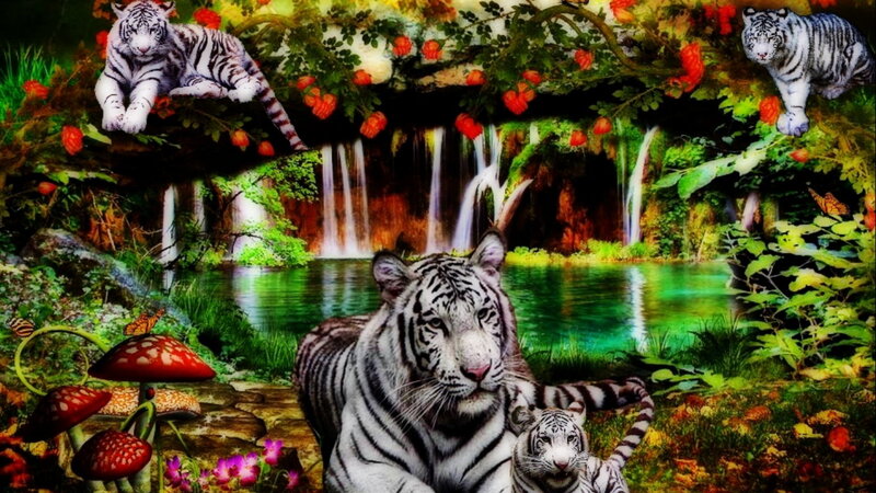 White Tigers in Jungle — Green