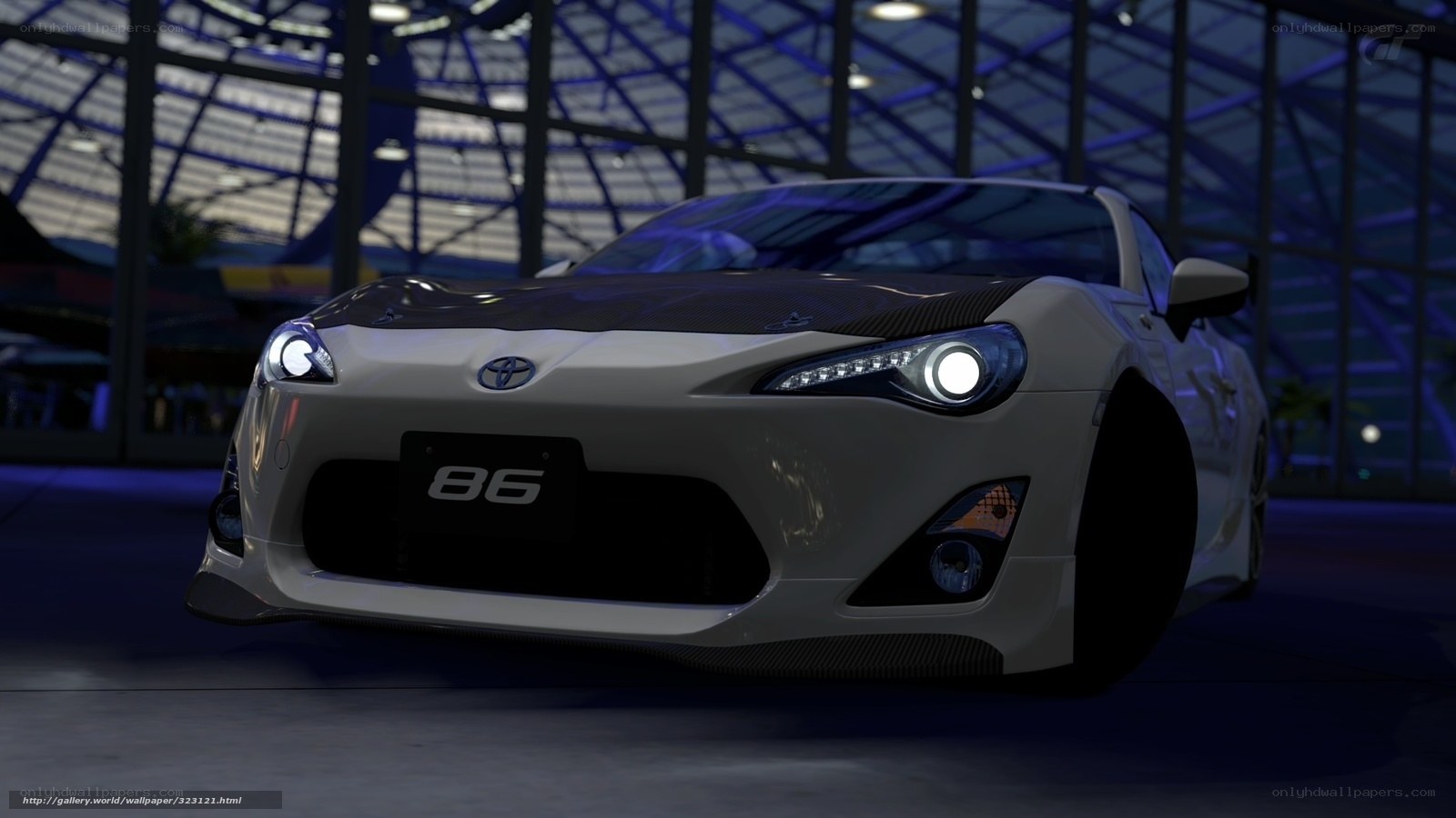 White Toyota 86 in a showroom