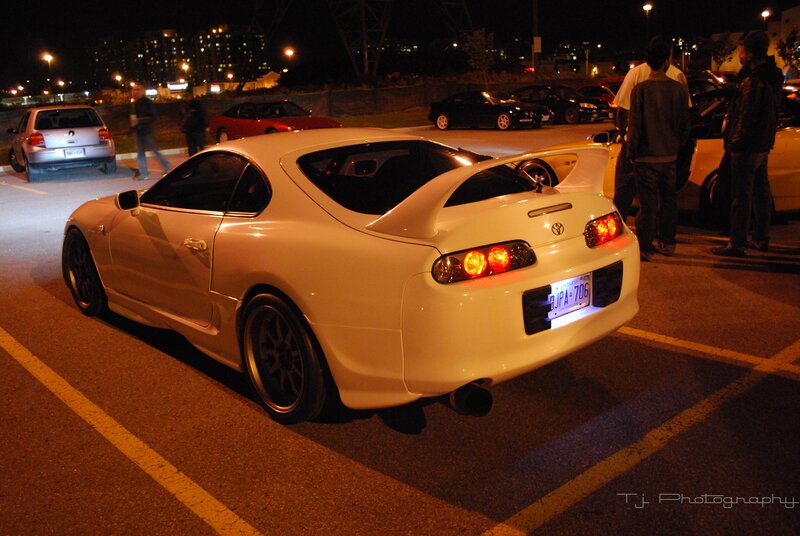 White Toyota Supra at night
