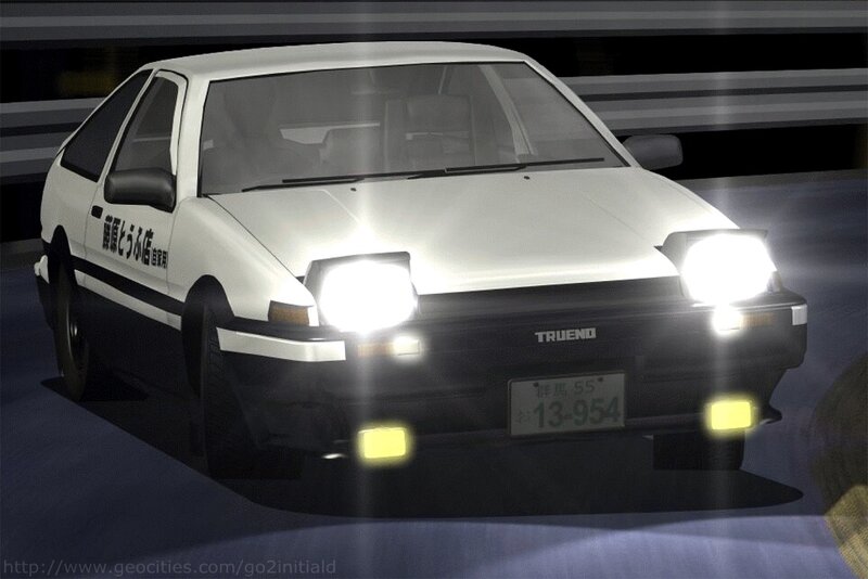 white toyota trueno at night