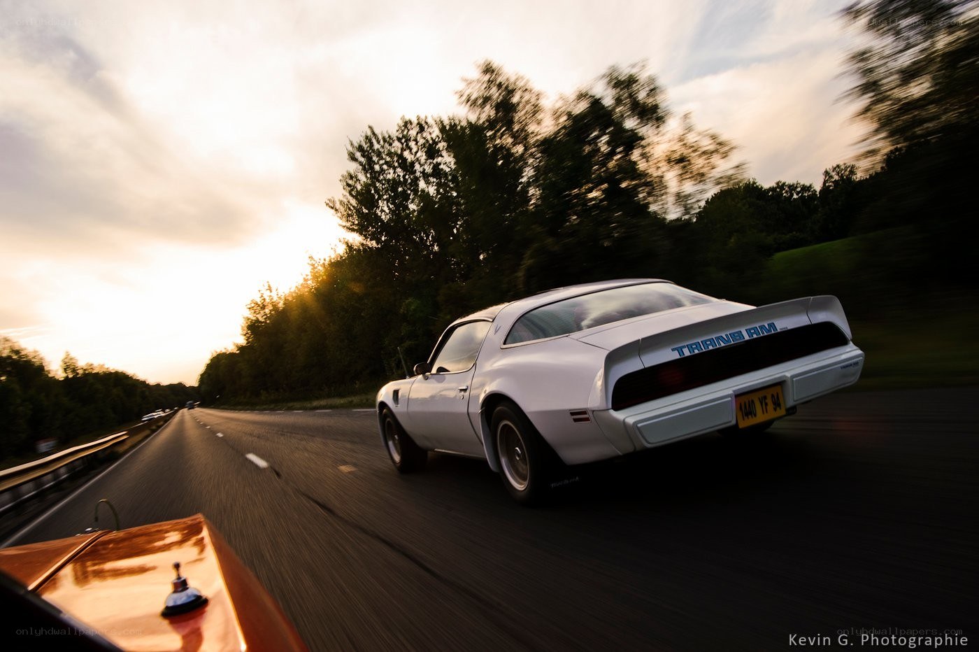 White Trans Am on highway