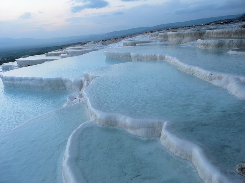 White Travertine Terraces — Blue, Serene, Sunset, Photograph