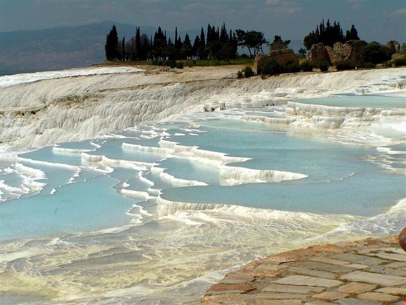 White Travertine Terraces — Blue, Serene