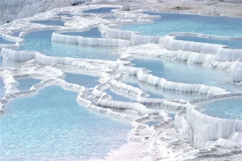 White Travertine Terraces — Blue