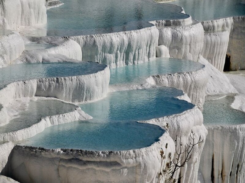 White Travertine Terraces — Serene, Afternoon, Photograph, Pools, Water
