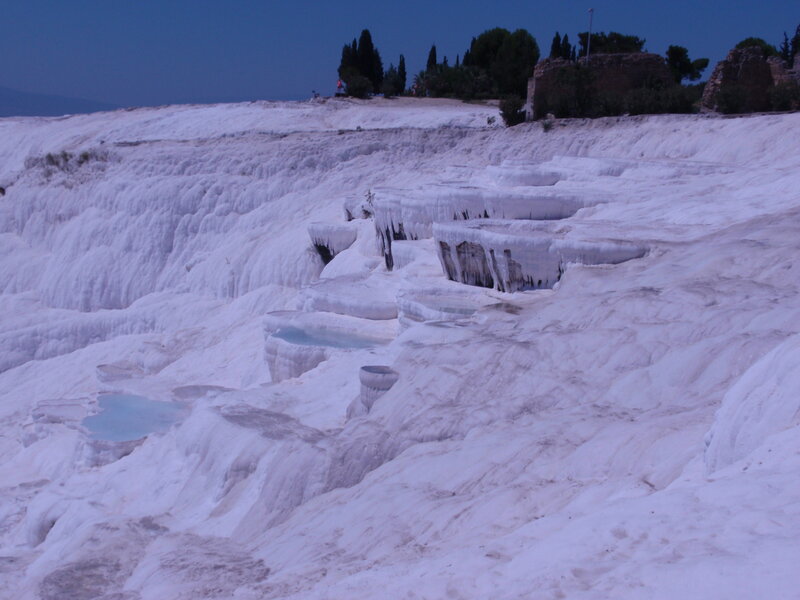 White Travertine Terraces — Serene, Night