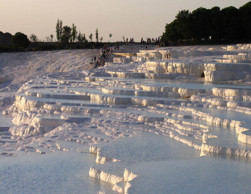 White Travertine Terraces — Serene, Sunset, Photograph, People