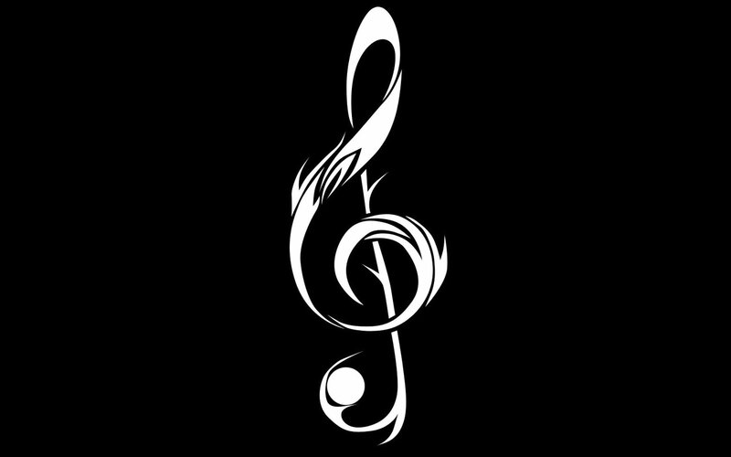 white treble clef on black