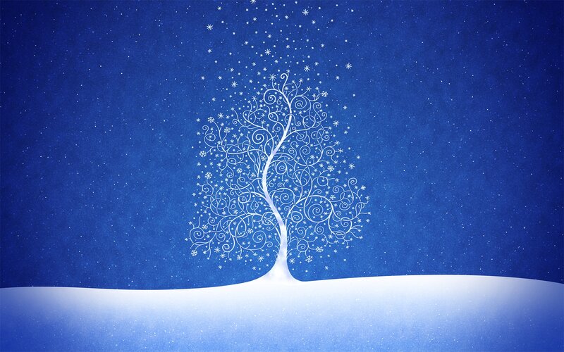 White Tree in Snow — Blue, Serene, Night