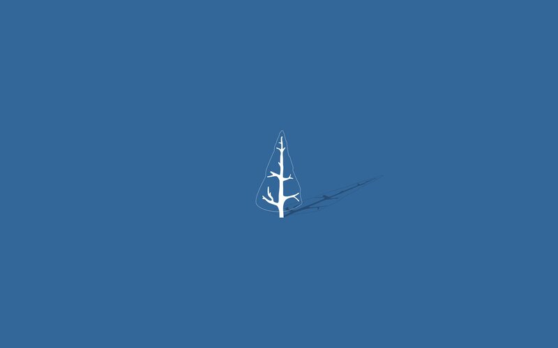 white tree on blue background