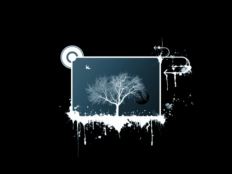 White Tree on Dark Background — Black, Minimalist