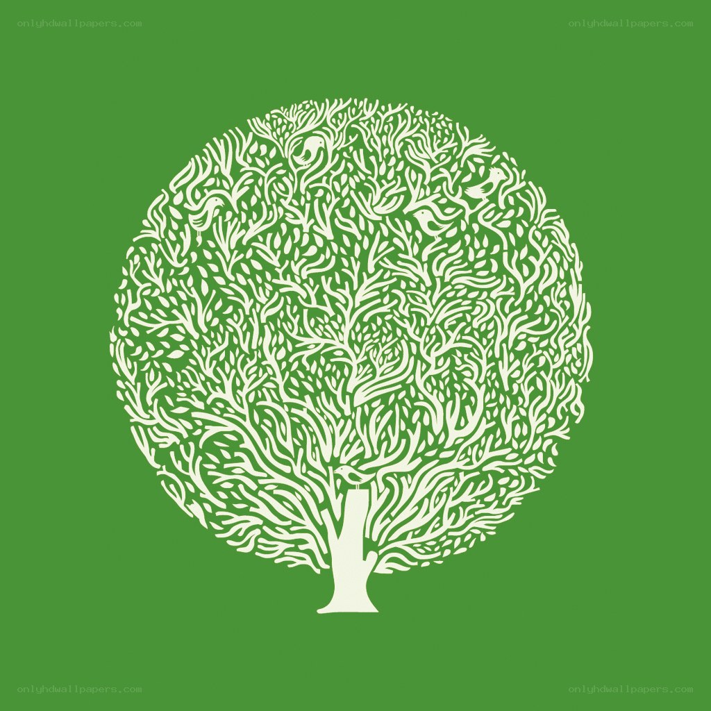 white tree with birds on green