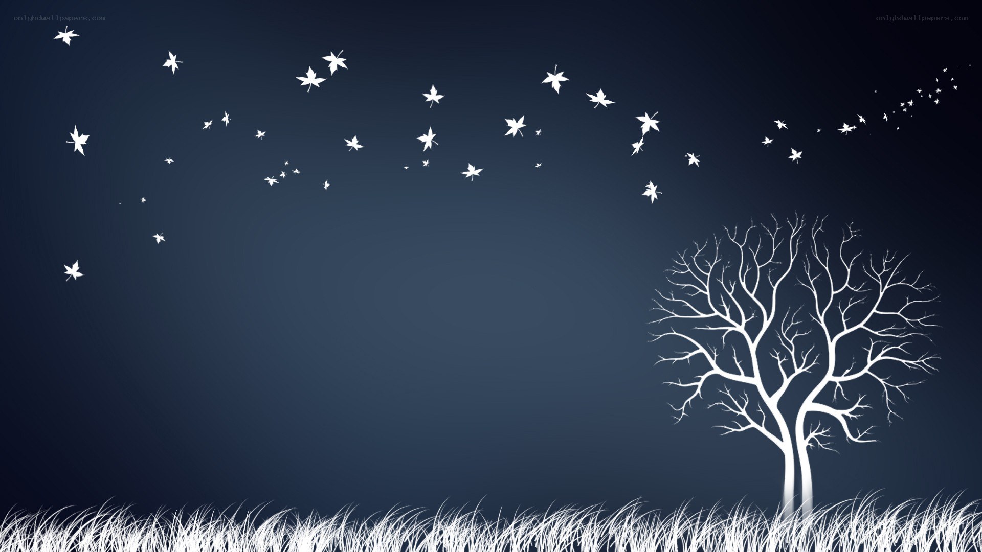 white tree with falling leaves