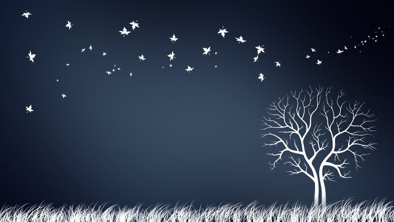 White Tree with Falling Leaves — Blue, Serene