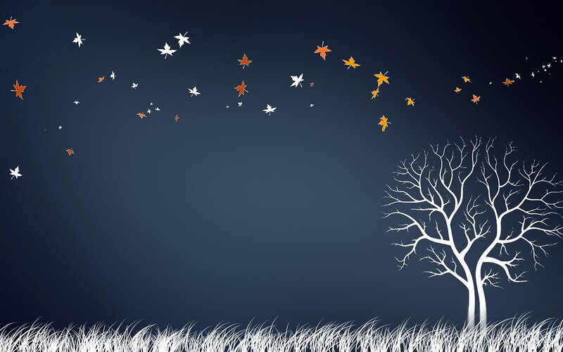 White Tree with Falling Leaves — Blue