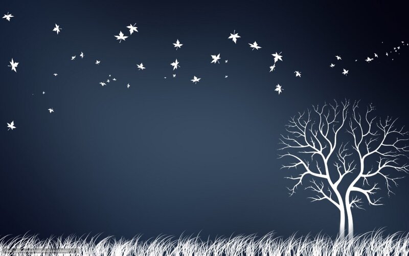 White tree with falling leaves