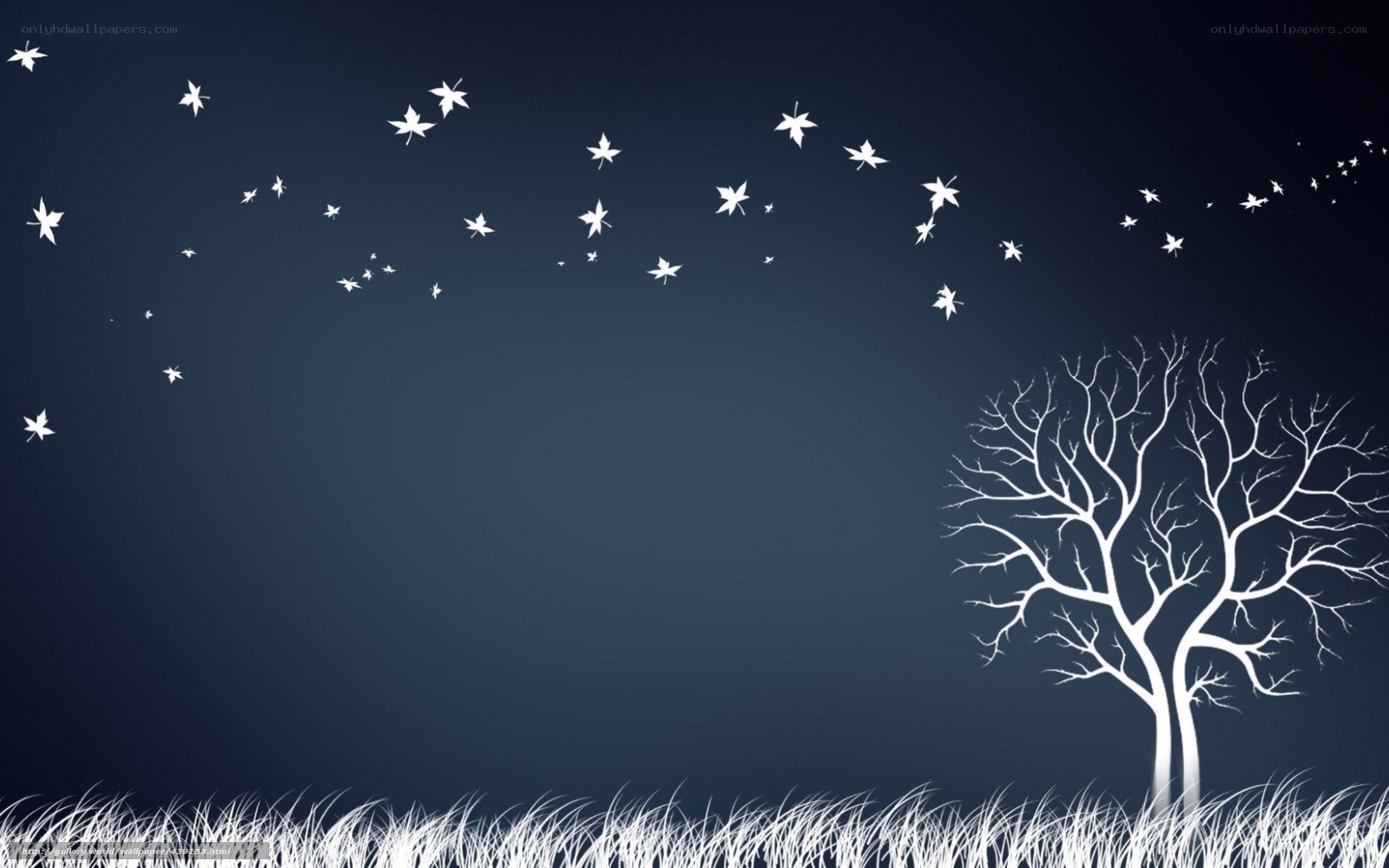 White tree with falling leaves