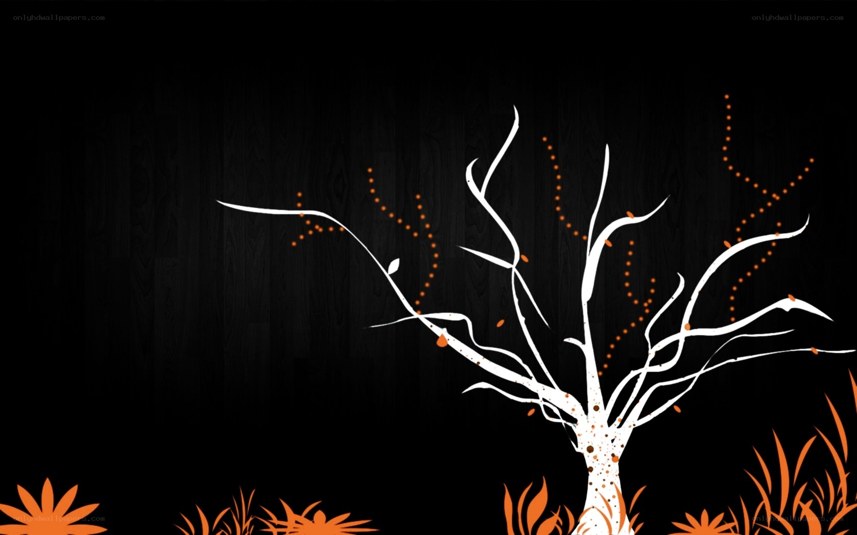 white tree with orange dots