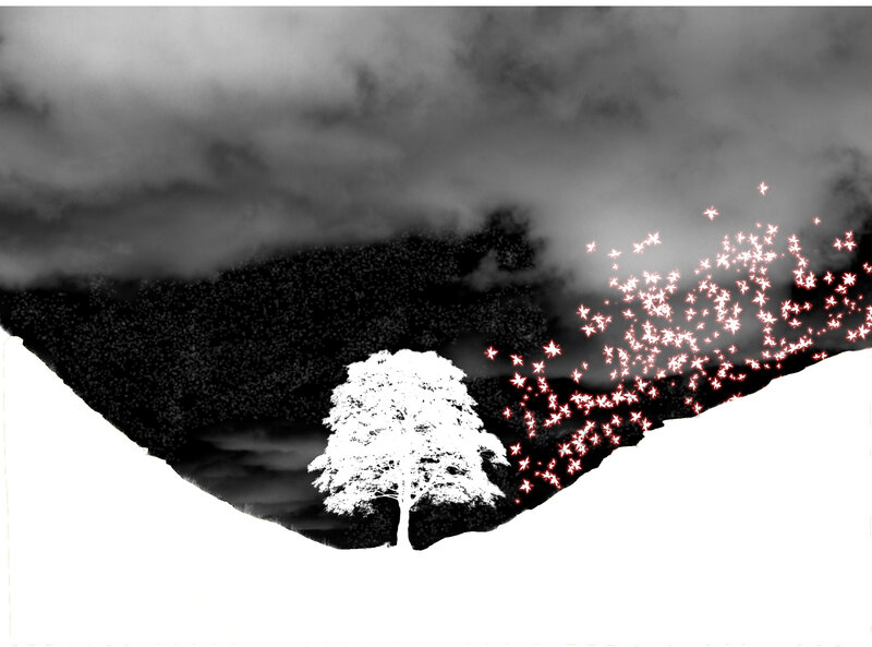 white tree with red sparks