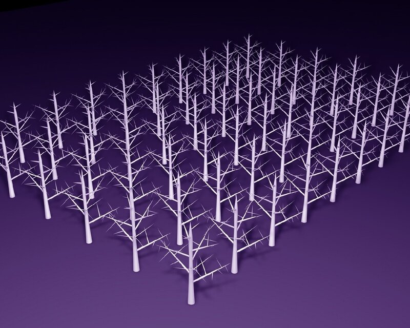 white trees in purple forest