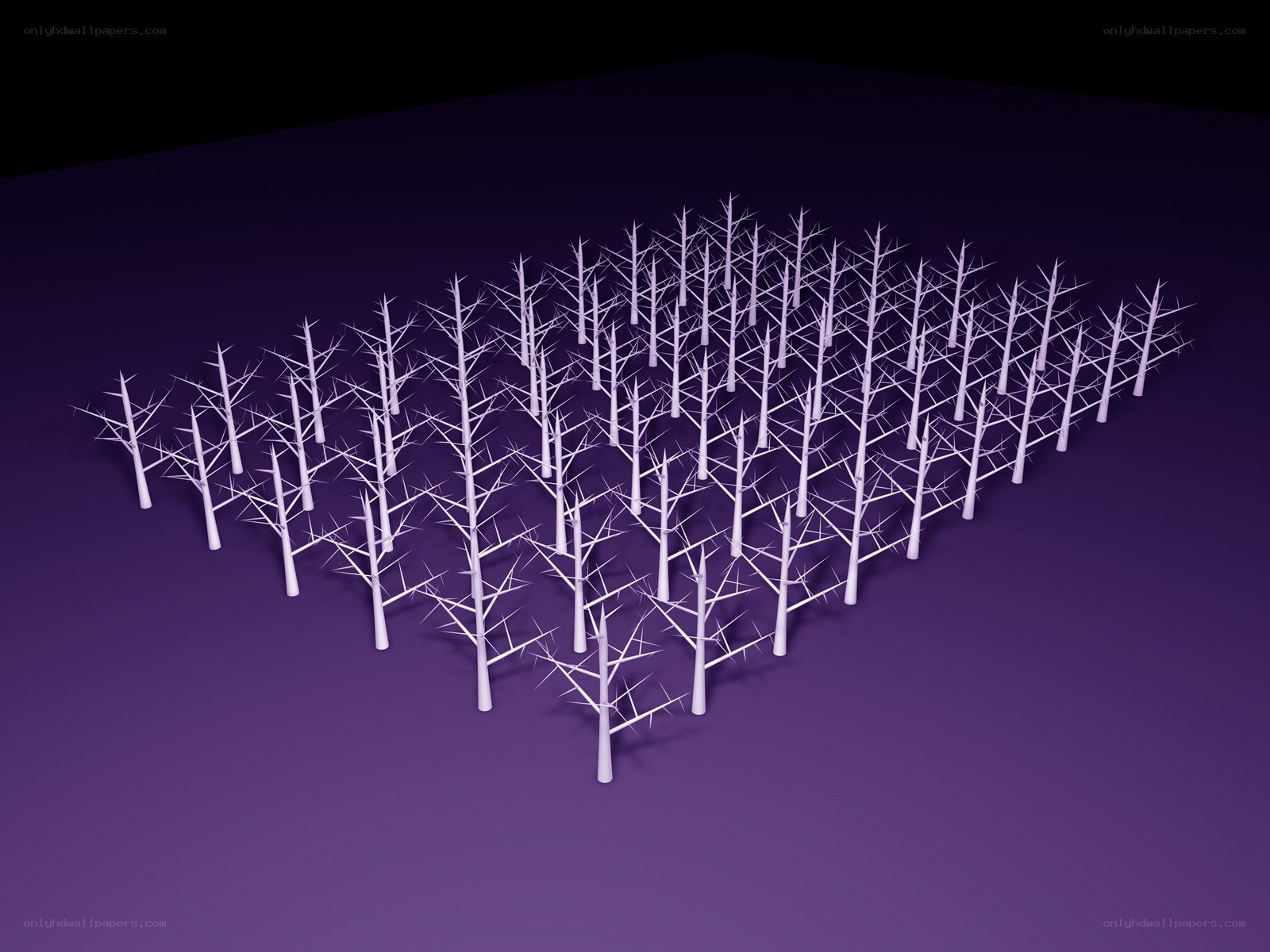 white trees on purple ground