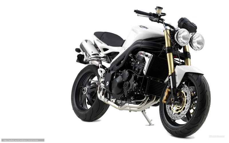 White Triumph Motorcycle — Neutral, Photograph, Headlights