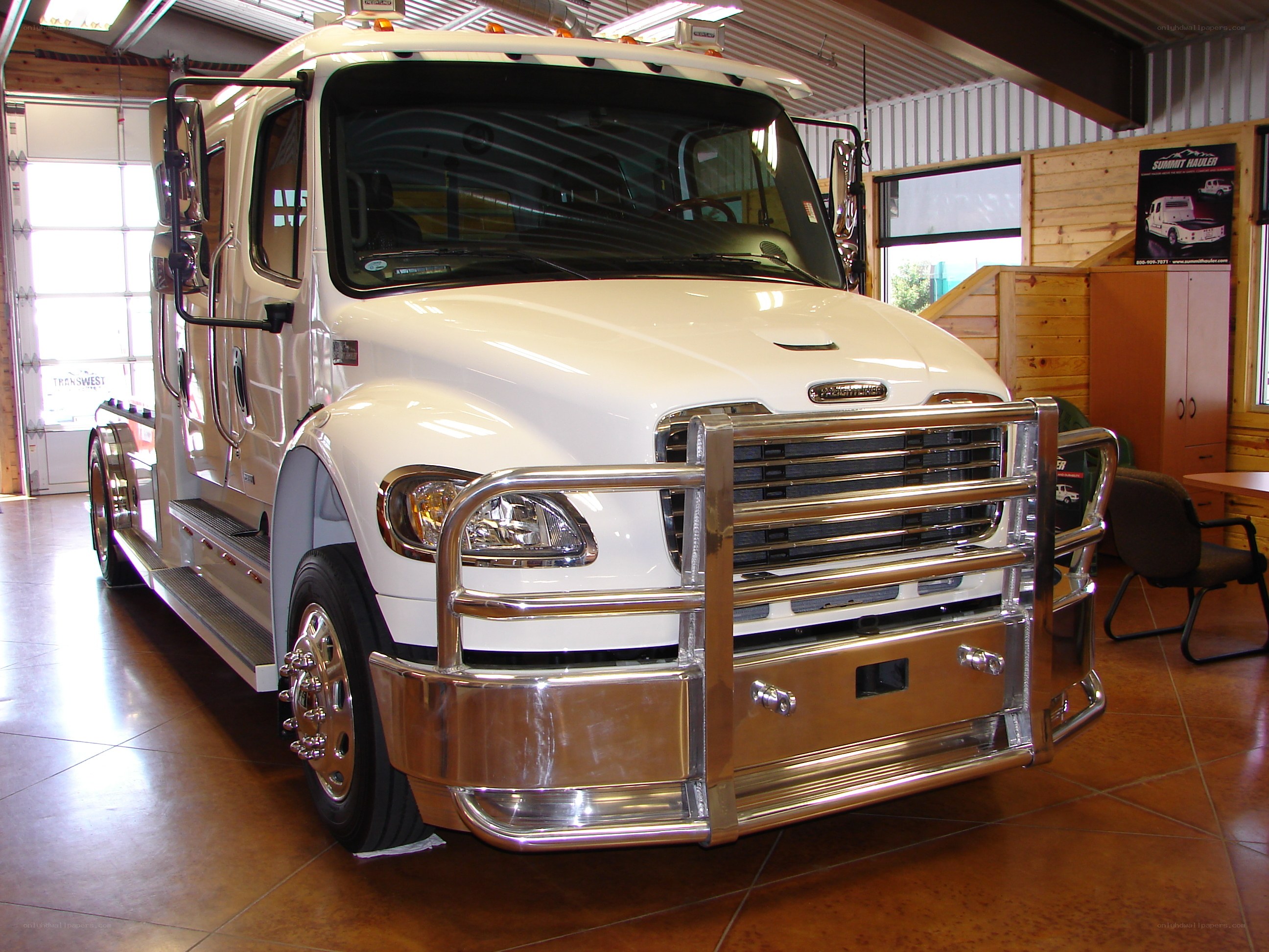white truck in showroom