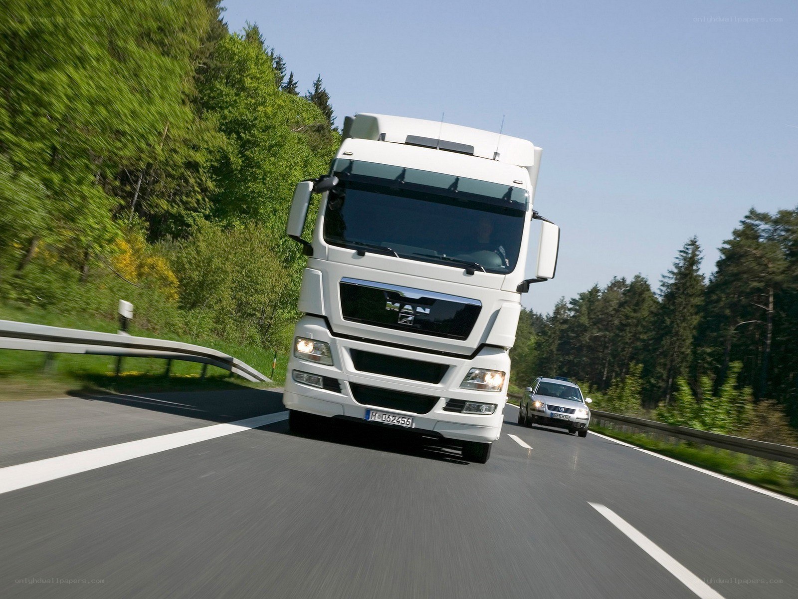 White truck on a highway