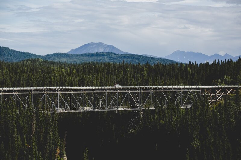 White Truck on Bridge